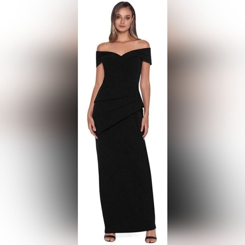 Xscape 4748X Jovie Scuba Crepe Off the Shoulder Dress NWT Size 16 Black
